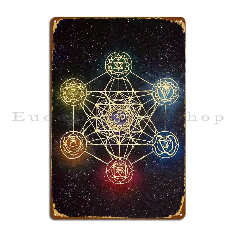 Sacred Geometry Metatron S Cube With Chakras Metal Plaque Poster Designing Cave Design Wall Decor Party Club Tin Sign Poster