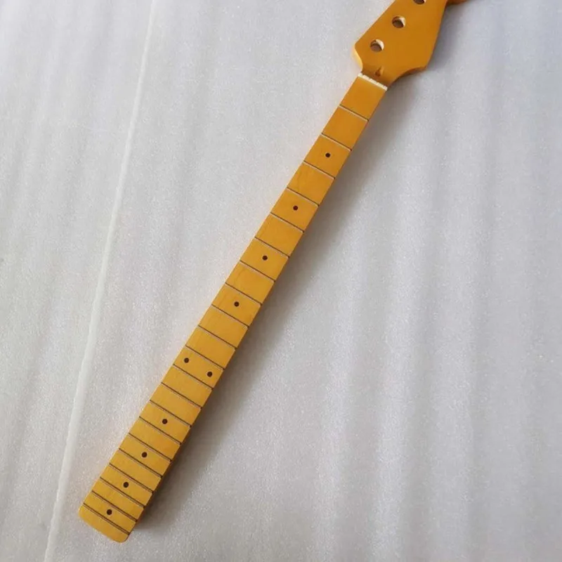 

21 Frets Maple Electric Bass Guitar Neck With Maple Fingerboard Inlay Dots Yellow Color Glossy Paint Guitar Parts