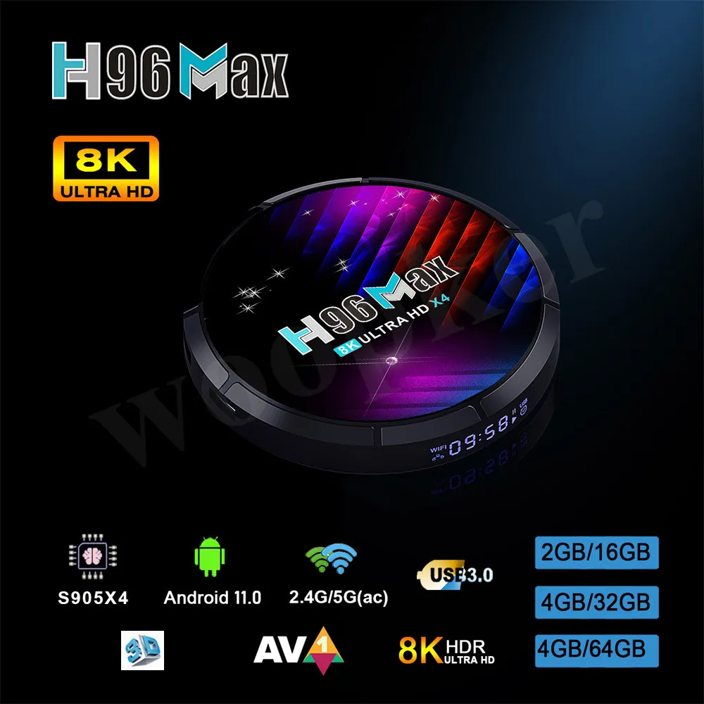 2022 New Smart TV Box Android 11 H96 MAX X4 Amlogic S905X4 4G 64G Dual Wifi BT AV1 Media Player 8K 3D Voice Control Set Top Box