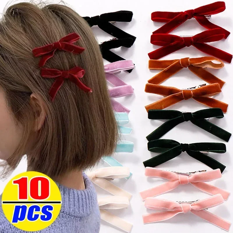 1/10pcs Mini Red Velvet Bow Hair Clips Little Girls Sweet Candy Velvet Bow Knot Hairpins Fashion Women Headwear Accessories