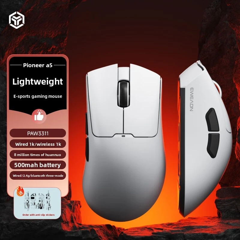 

EWEADN A5 Wireless Mouse - Bluetooth & Wired, Lightweight, Ergonomic for Medium to Large Hands, Suitable for Gaming