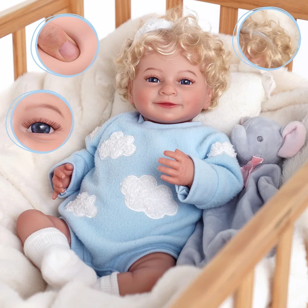 Smiling Reborn Baby Cayle 20" Brown Hair Vinyl Doll Cloth Body Lifelike Mini Soft Toy Model Gift