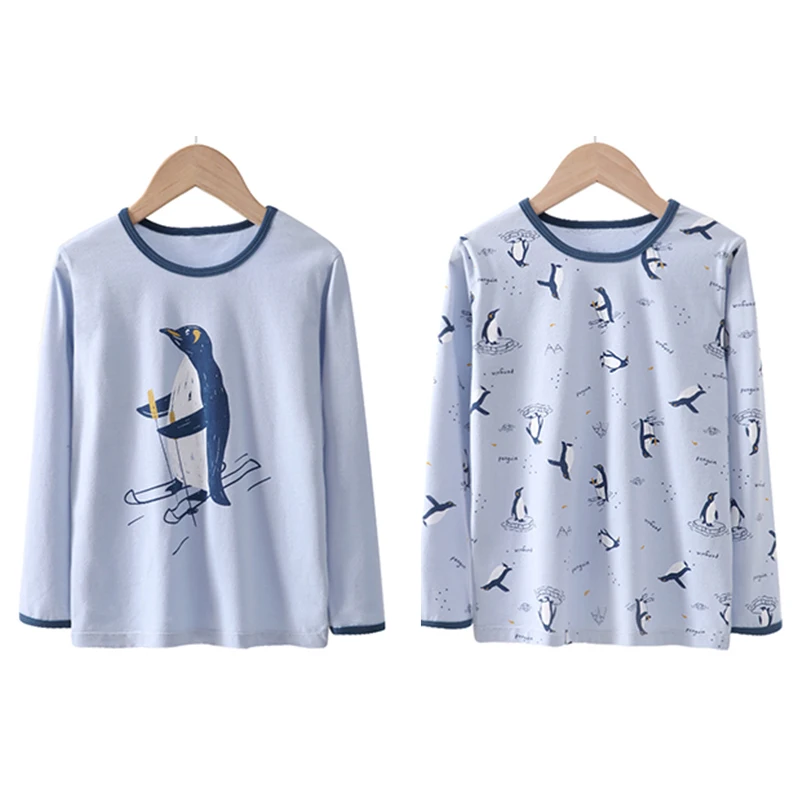 

2pcs/set 2-12 Years Spring Autumn Children Clothes Tops Blue Cotton Penguin Tees Kids Boy Casual Clothes Boys T-shirts