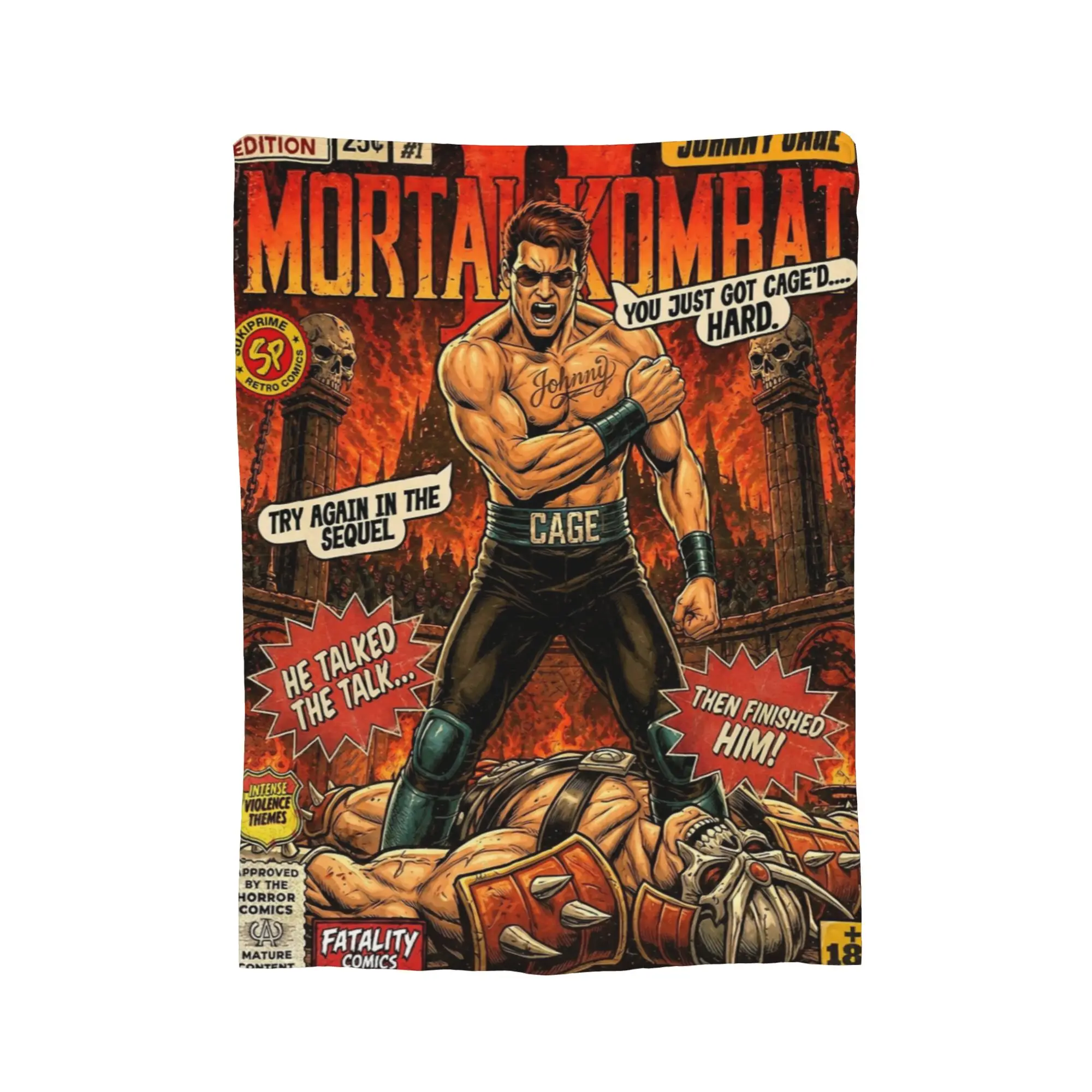 Mortal Kombat 2 Johnny Cage Vintage Retro Comic Cover Art Blanket  Flannel Awesome Warm Throw Blankets for Home Spring Autumn
