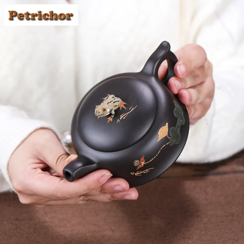 

250ml Luxury Yixing Purple Clay Teapots Handmade Frog Pot Raw Ore Black Zhu Mud Tea Soaking Kettle Zisha Tea Set Tea Ceremony