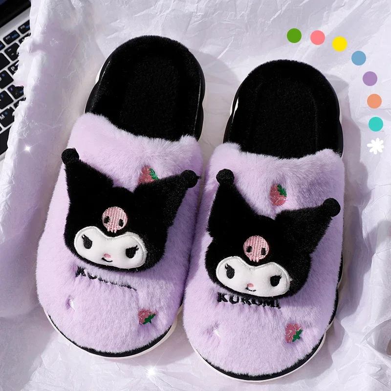 2024 New Winter Warm Cute Cartoon Indoor Mule Soft Non-slip Fluffy Slippers For Women Closed-toe Slides Ladies Home Cotton Shoes