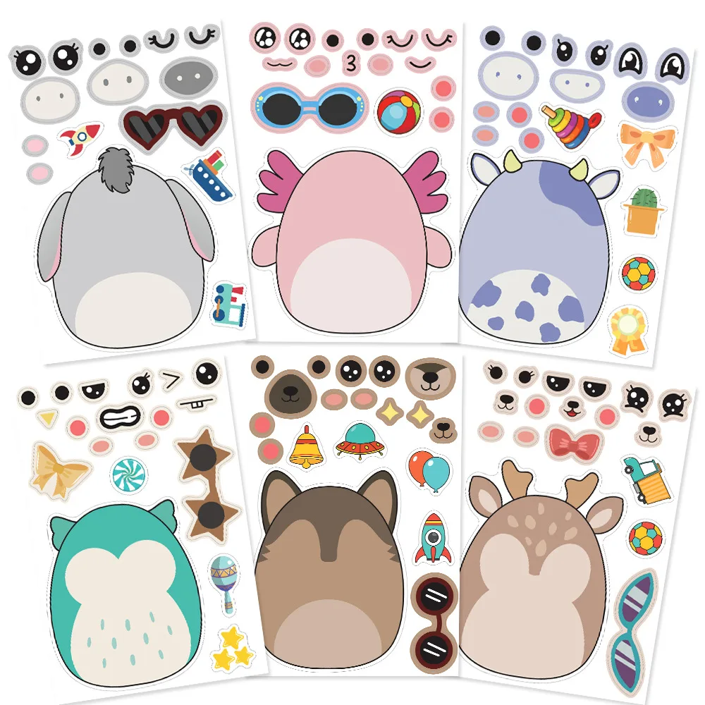 8Sheets Cartoon Gummies DIY Puzzle Stickers Dress Up Game Face Funny Jigsaw Education Assemble Stickers