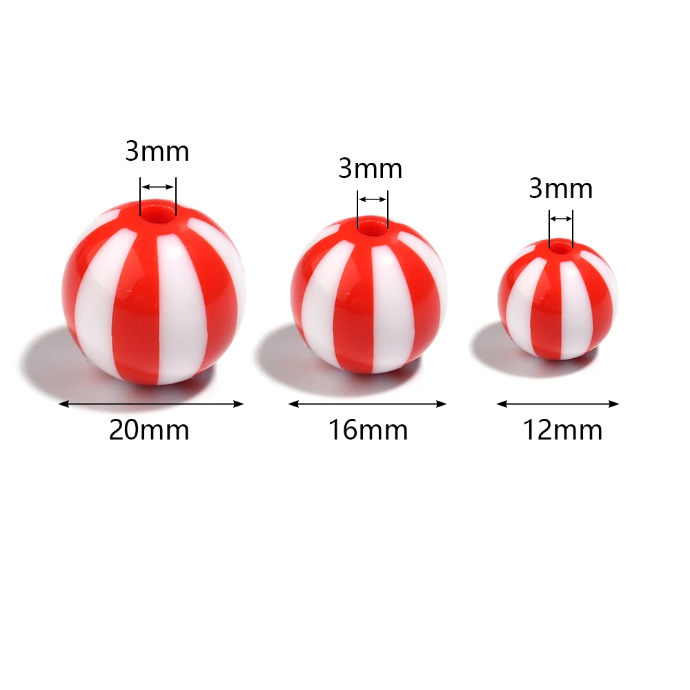 10-20Pcs/Lot 12-20mm Round Acrylic Beads Stripe Spacer Loose Beads Big Hole For DIY Crafts Ornament Making Clothing Accessories