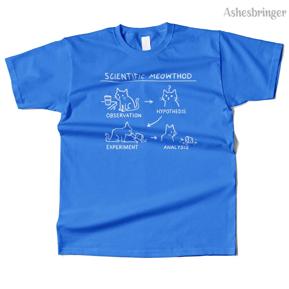 Mens Cotton Scientific Meowthod Graphic High Quality T Shirt Street Casual Style Tee for Men and Women