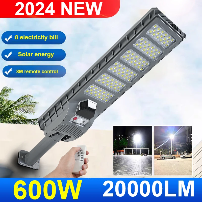 Luz Solar grande de 600W y 20000LM para exteriores, lámpara Solar con Sensor de movimiento y Control remoto, lámpara impermeable para pared de calle y patio