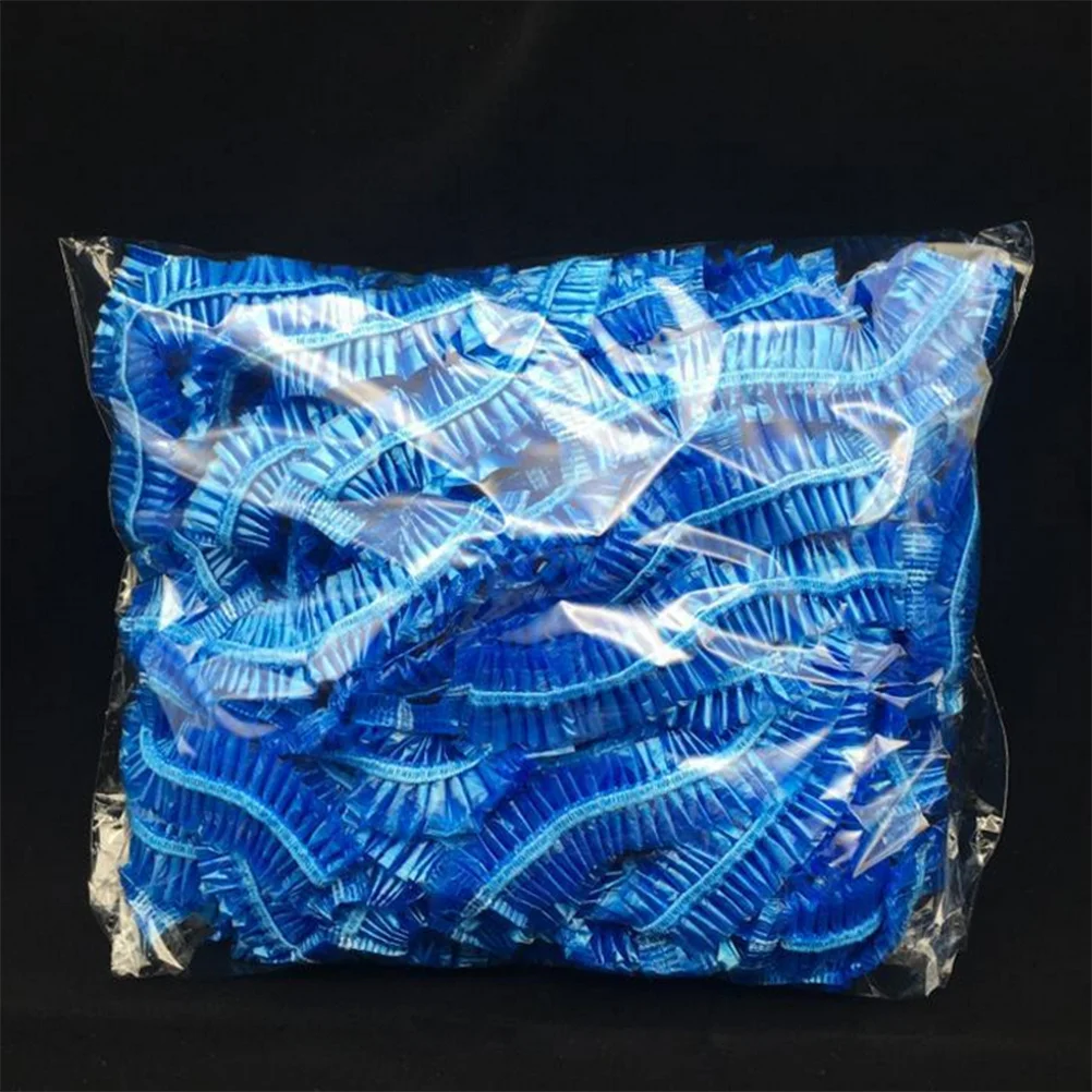 100 قطعة قبعات الاستحمام القابل للتصرف الأزرق 19 سنتيمتر مقاوم للماء مادة البولي ايثيلين لمختبر المستشفى استخدام قبعات الدش لمرة واحدة النساء الشعر المرن