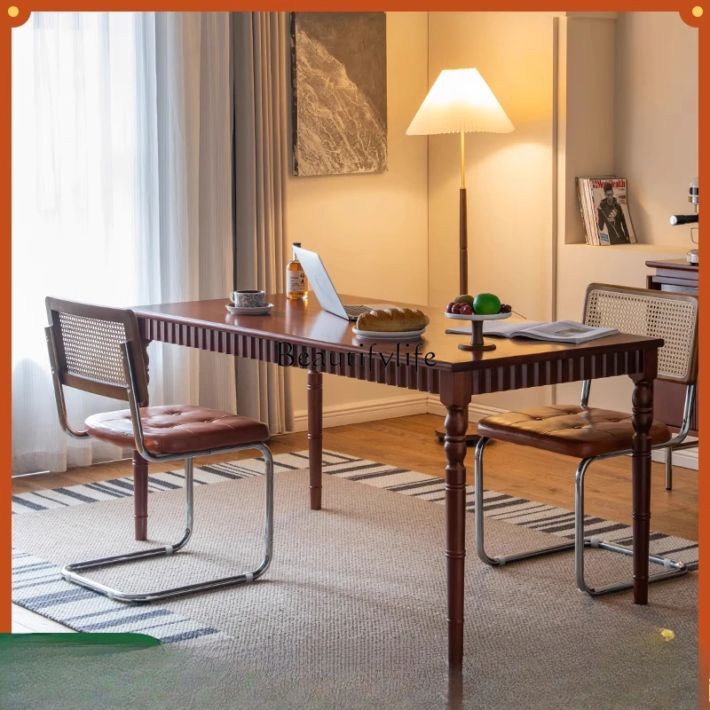 

Nordic Roman dining table solid wood thickened retro long table small apartment workbench