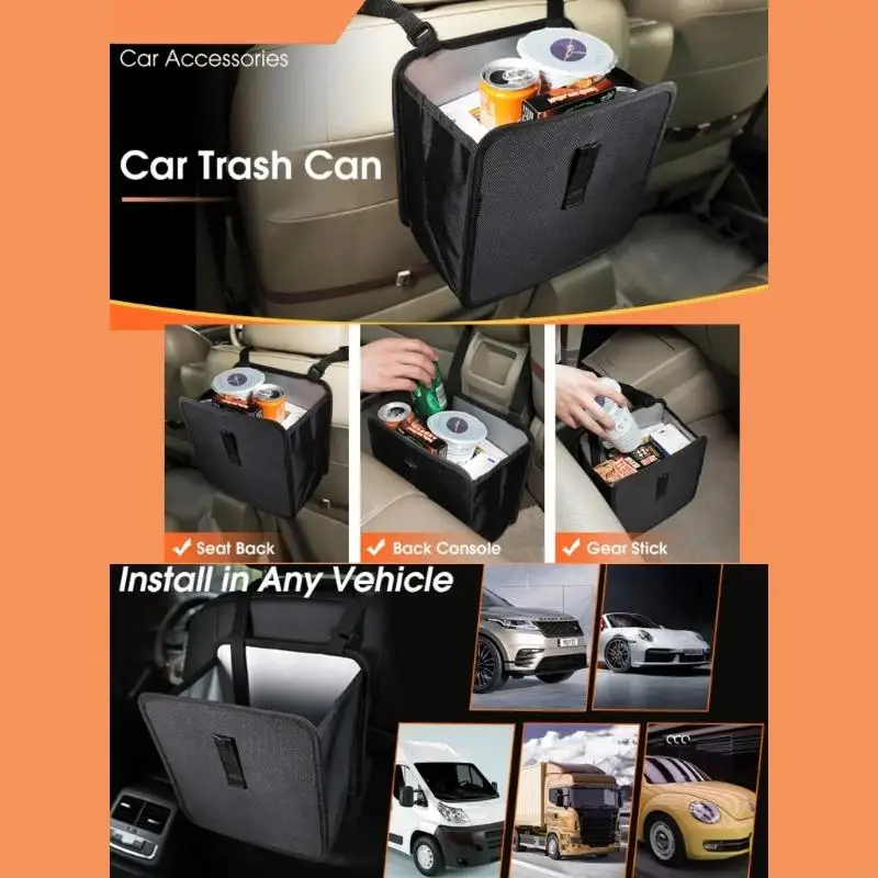 2026 New Spill Resistant Hanging Vehicle Waste Basket Foldable Storage Solution Portable 7L Car Trash Can for SUV Pickup Trucks