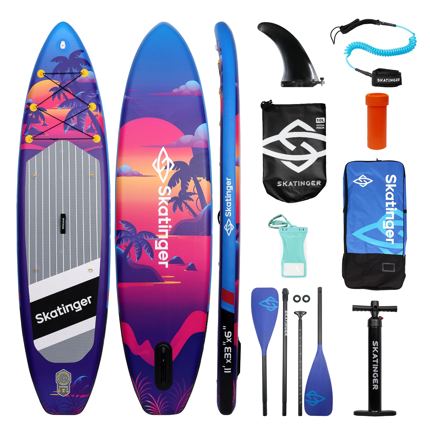 

Надувная доска для паддлбординга SKATINGER SUP 11'x33x6 дюймов, водонепроницаемая, для стоячего катания, с аксессуарами для рыбалки, для активного отдыха на воде