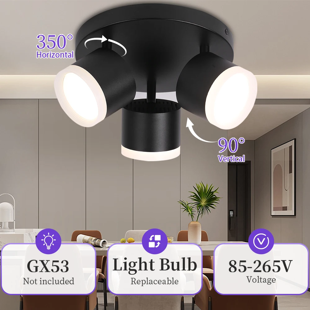 

GX53 LED Ceiling Downlight 3 Color Dimmable 220V Replaceable Bulb 350° Rotatable Spotlight Indoor Decor Lamp for Living Room
