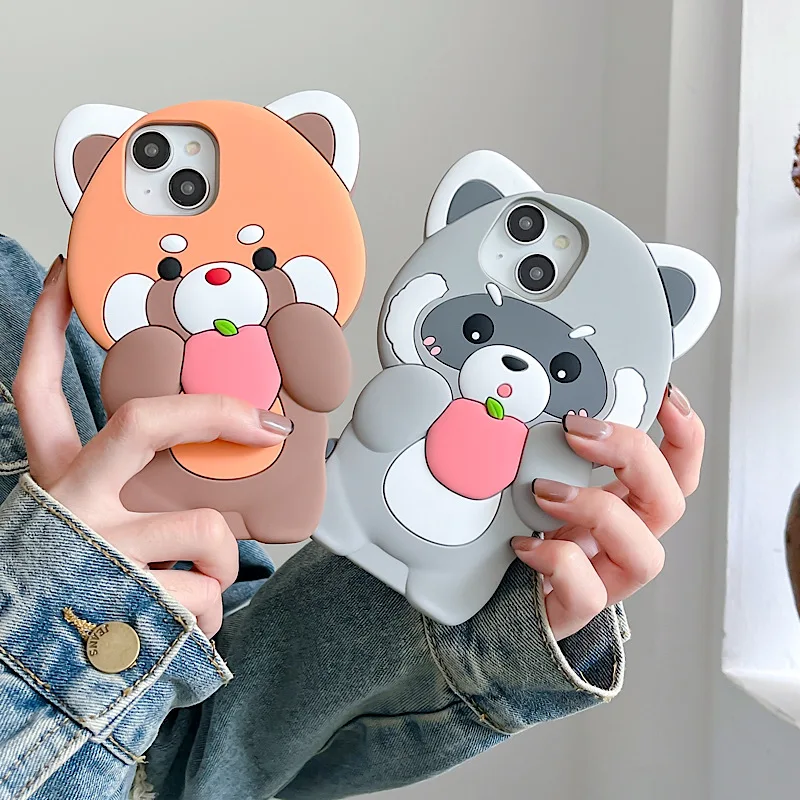 Cartoon cute little panda raccoon suitable for iPhone 15 Pro max phone case soft silicone Apple 14 13 Pro 12 15 11 phone case fo