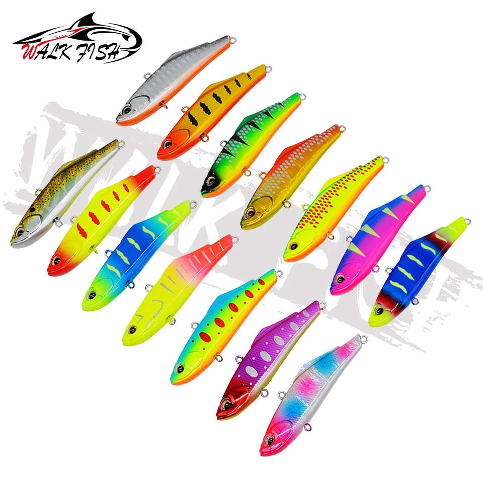 WALK FISH 1PCS 70mm 15g New VIB Fishing Lure Artificial Bait 3D Eyes Swimbait Vibration Sinking Hard Lures Fishing Tackle