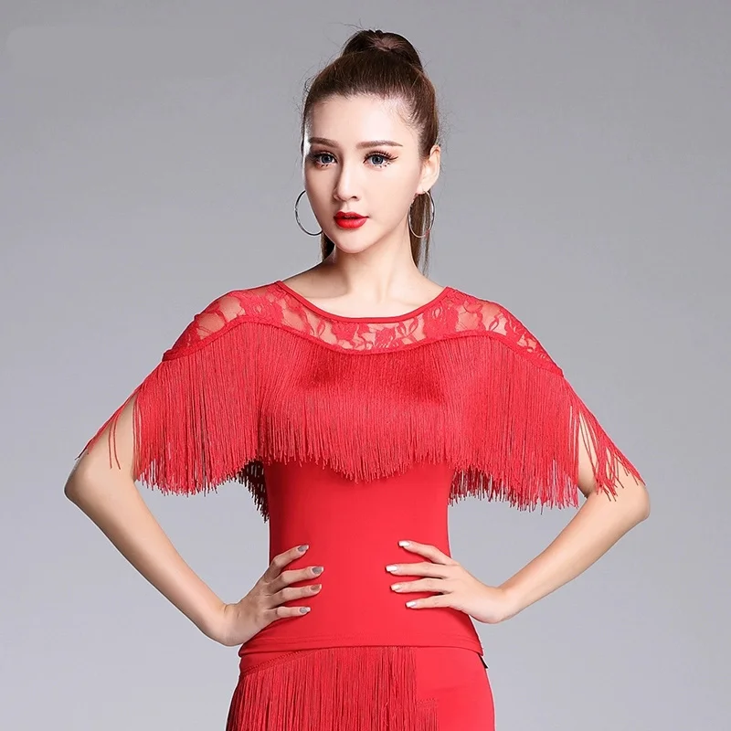 المرأة اللاتينية الرقص شرابات تي شيرت الدانتيل الأعلى سامبا تشاتشا السالسا قاعة الرقص التانغو مرحلة Dancewear سيدة Dancewear زي #1