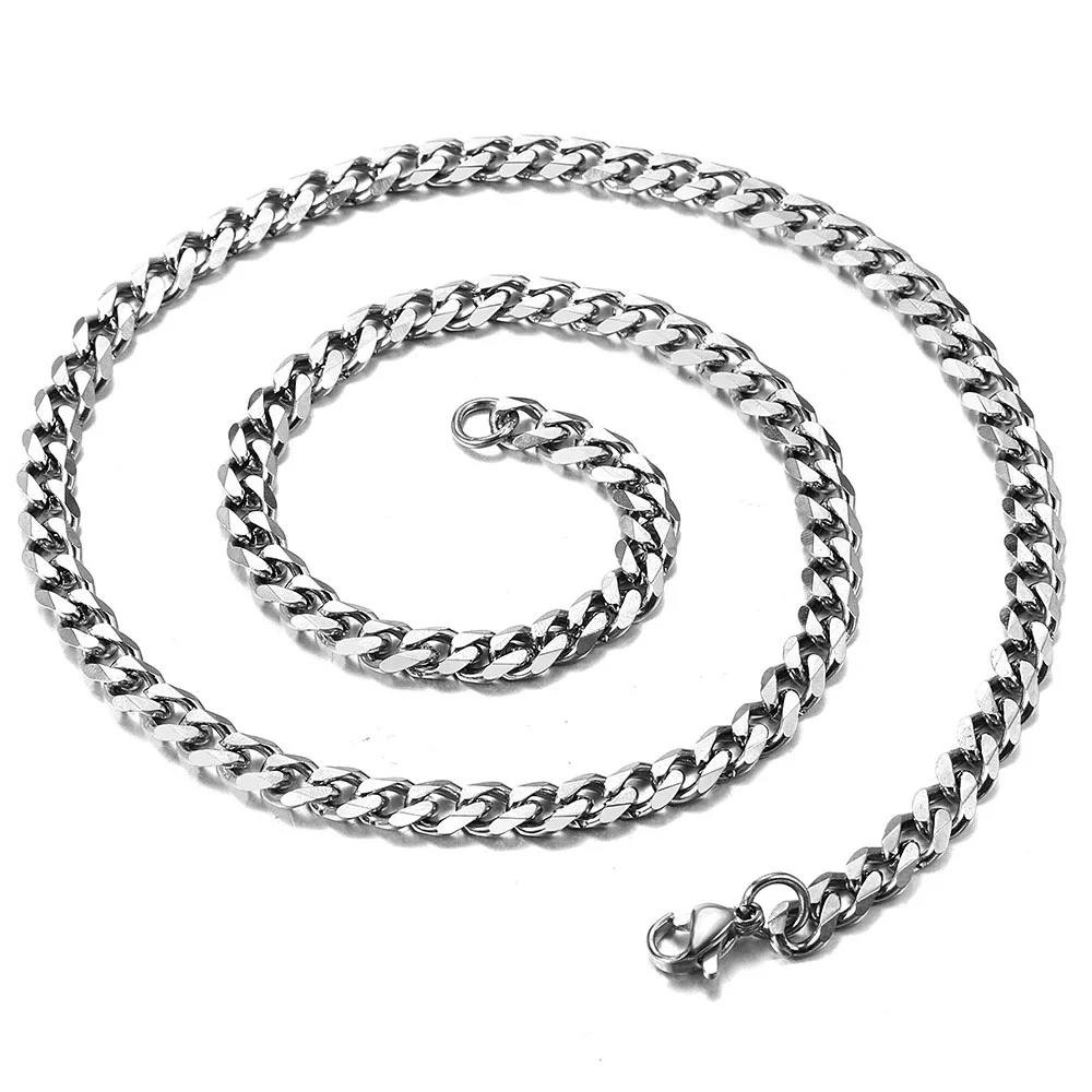 3-7mm Cuban Chain Necklace for Men Women Silver Color Stainless Steel Miami Curb Link Choker Dropshipping Jewelry