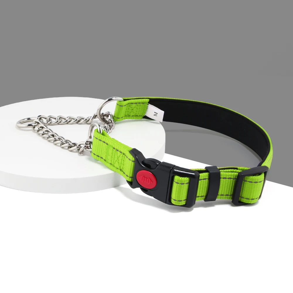 

Neoprene Padded Reflective Dog Collar, Metal Chain for Training