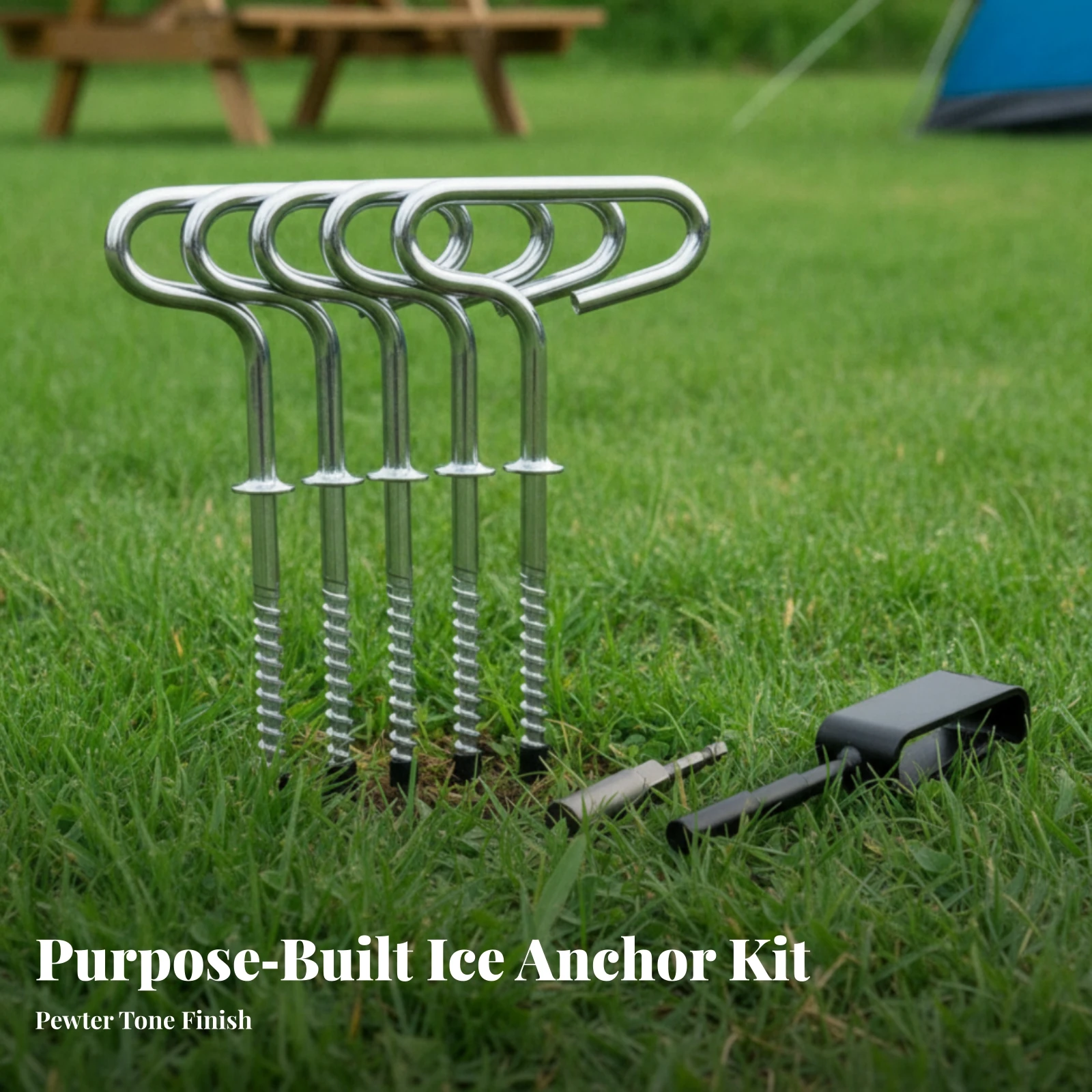 4 Pieces Ice Anchors with Installer Tool Stainless Steel Ice Anchors Anchor Kit Heavy-Duty Hardware Threaded for Winter Campers
