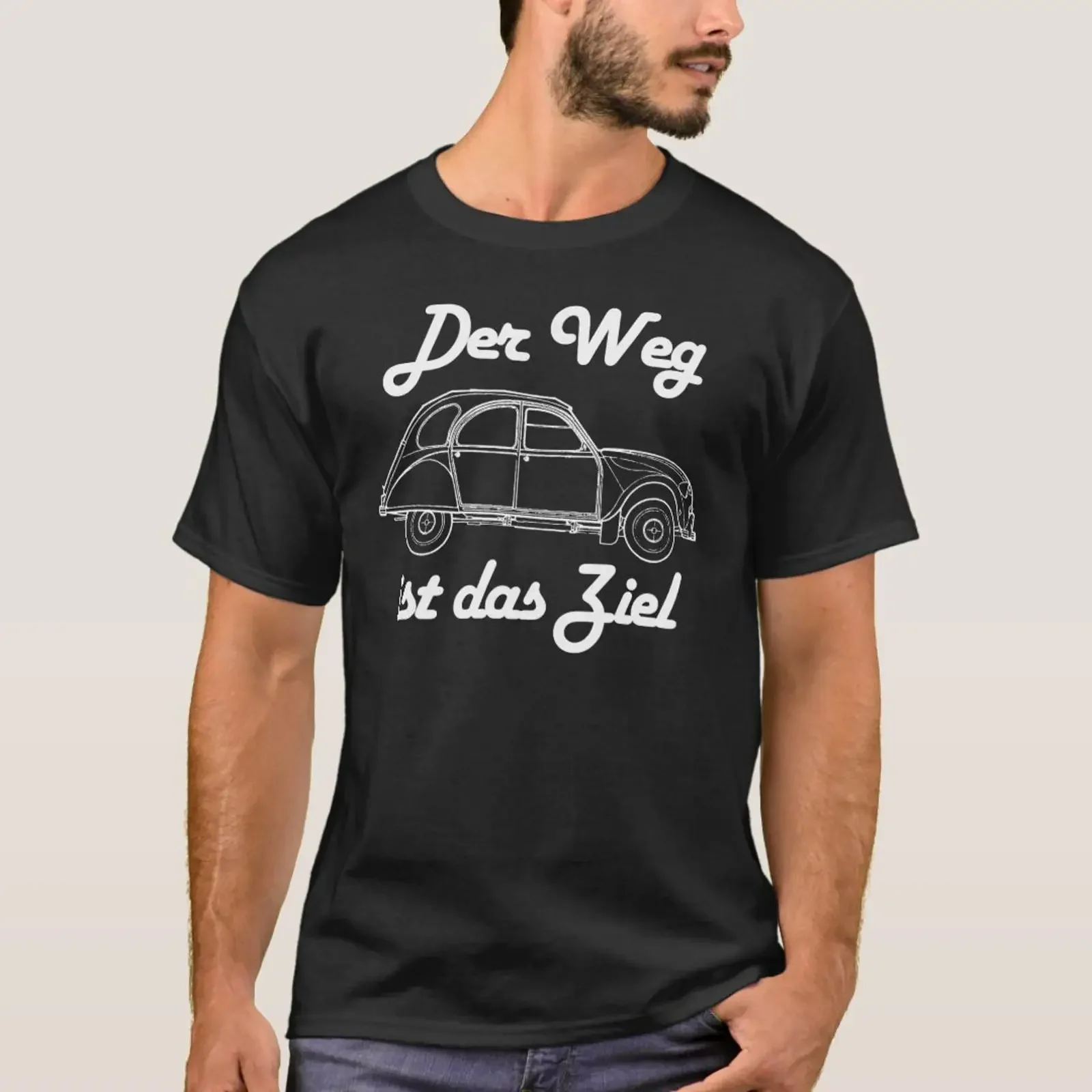 Oldtimer 2cv The way is to target line drawing T Shirt vintage Washed homme streetwear Comfortable fashion designer clothes