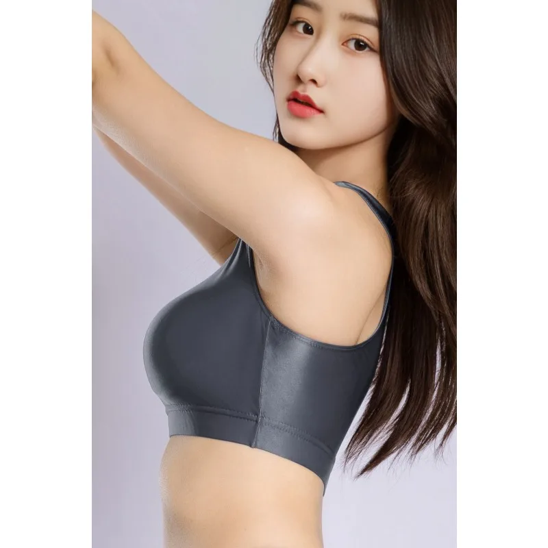 Soutien-gorge extensible ajusté brillant pour femmes, grande taille, Slim, transparent, respirant, Sexy, tenue décontractée, vêtements de sport, haut confortable et respirant