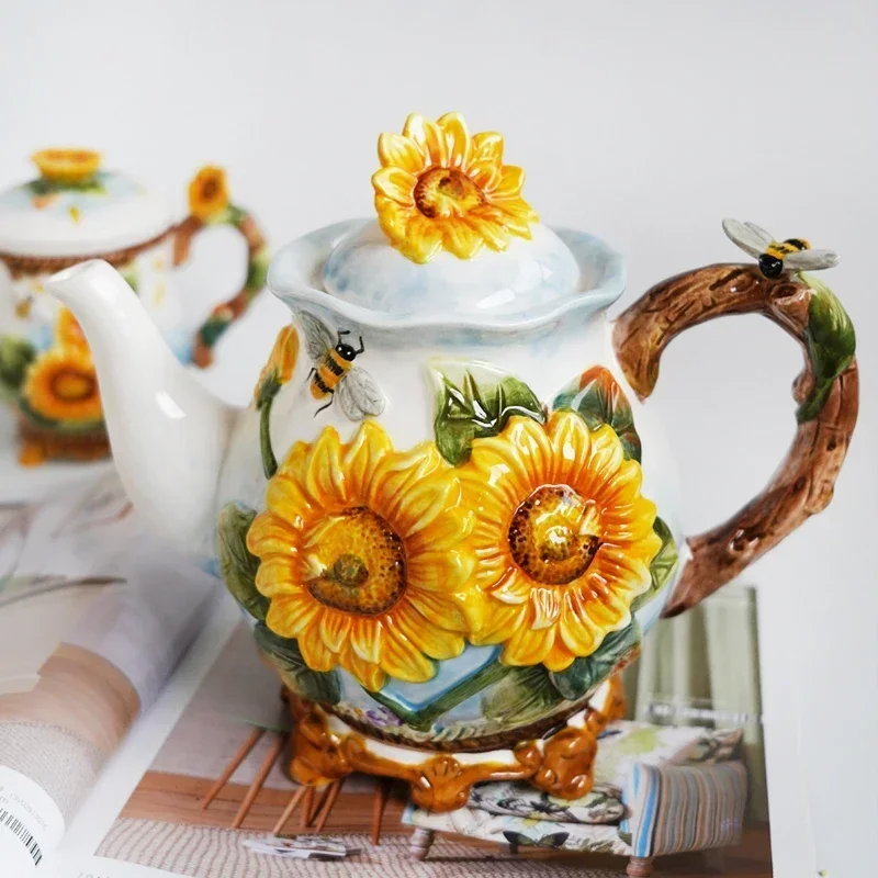 Creative Sunflower Ceramic Tea Set Exquisite Hand-painted Coffee Cup Kitchenware Gift Tea Cup Home High Appearance Level Teapot