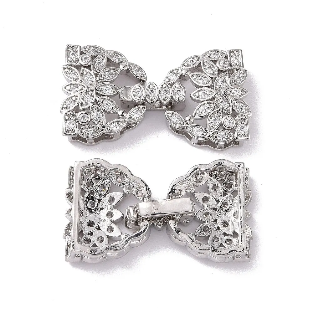 PandaHall 10 Stück Messing-Micro-Pave-CZ-Bowknot-Faltschließen, Gold/Silber, 26,5 mm, Dreieck, 12,5 x 14,5 x 5 mm, für die Schmuckherstellung – Detail 4