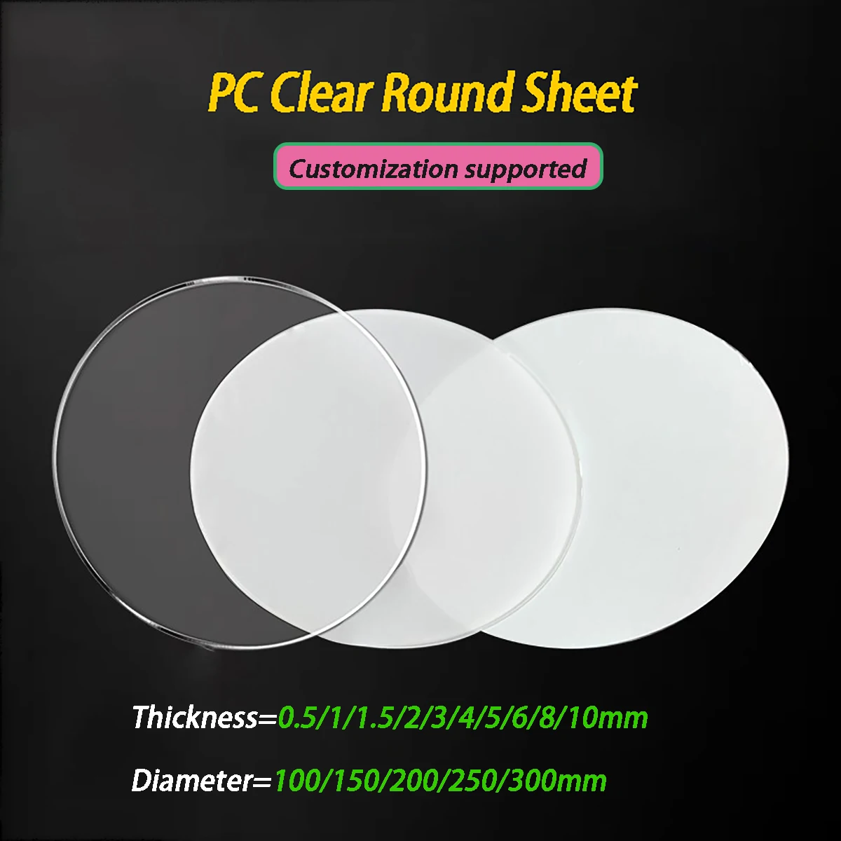 Polycarbonate Hard Plastic Board ，PC Clear Round Sheet 0.5-10mm  Impact Resistant Endurance Platefor DIY & Projects
