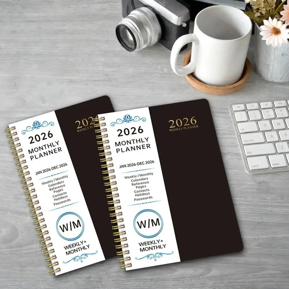 Indice Tag 2026 Planner Notebook Rilegatura a spirale Design semplice Diario a spirale Libro Formato A5 Orologio nella funzione Notebook a spirale