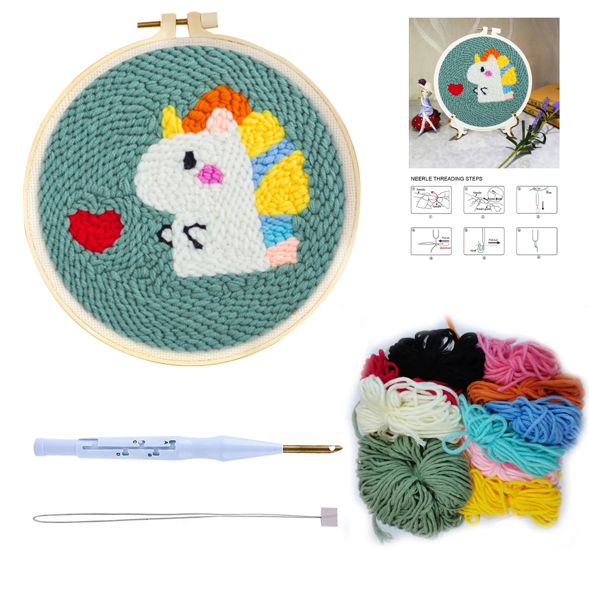 Ruopoty Animal Pattern DIY Punch Needle Embroidery Kit Yarn And Adjustable Embroidery Easy To Use DIY Tools Set For Beginner