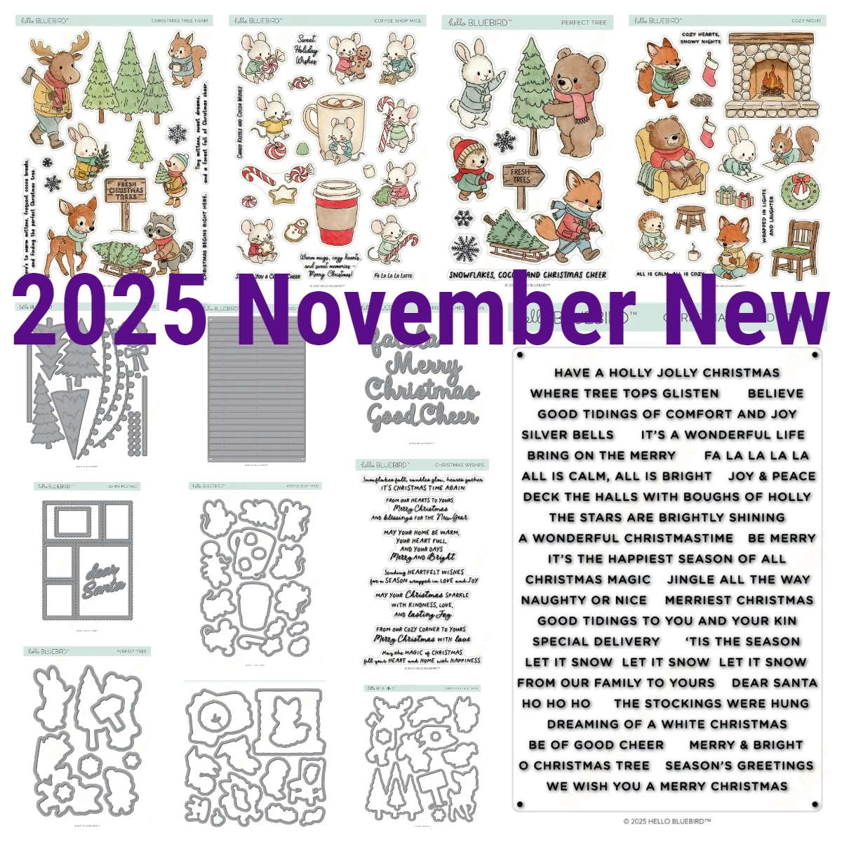 

2025 New Release Hello Bluebird Merry Christmas Tree Santa Postage Dies DIY Scrapbooking Card Holiday Wishes Word Strip Stamps