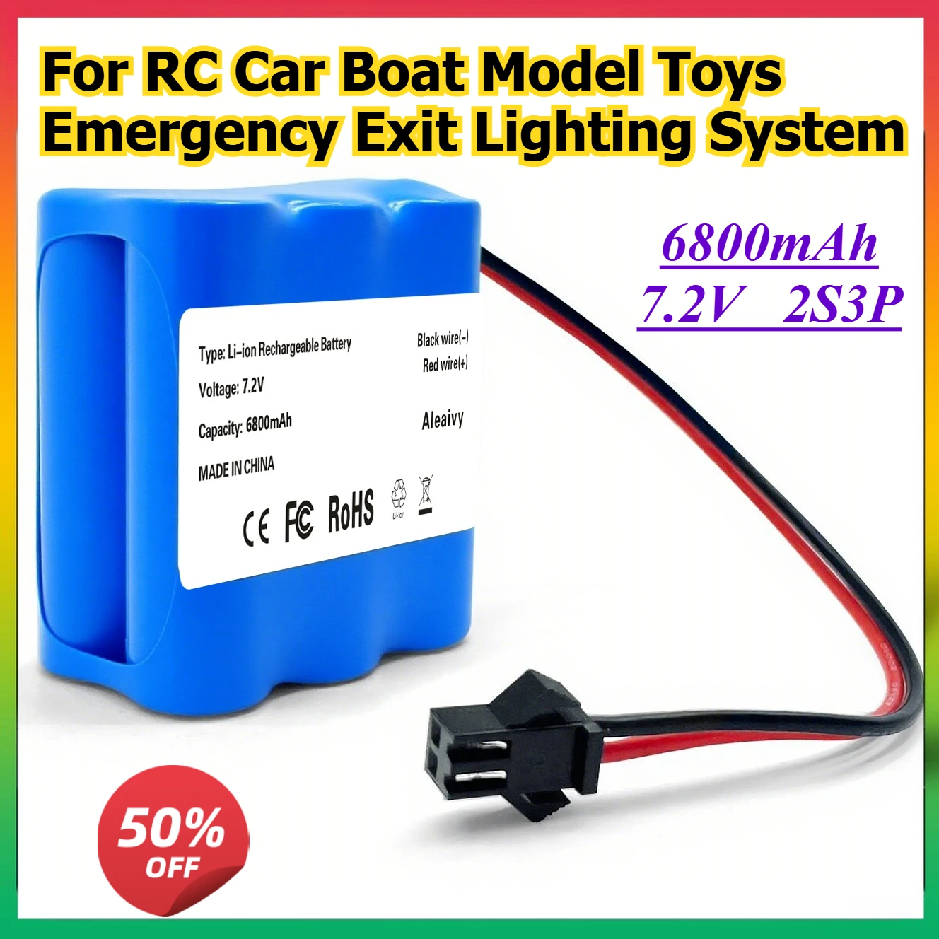 

7,2 В 6800 мАч 2S3P литий-ионный аккумулятор, замена для радиоуправляемого автомобиля, лодки, модели игрушек, система аварийного освещения выхода