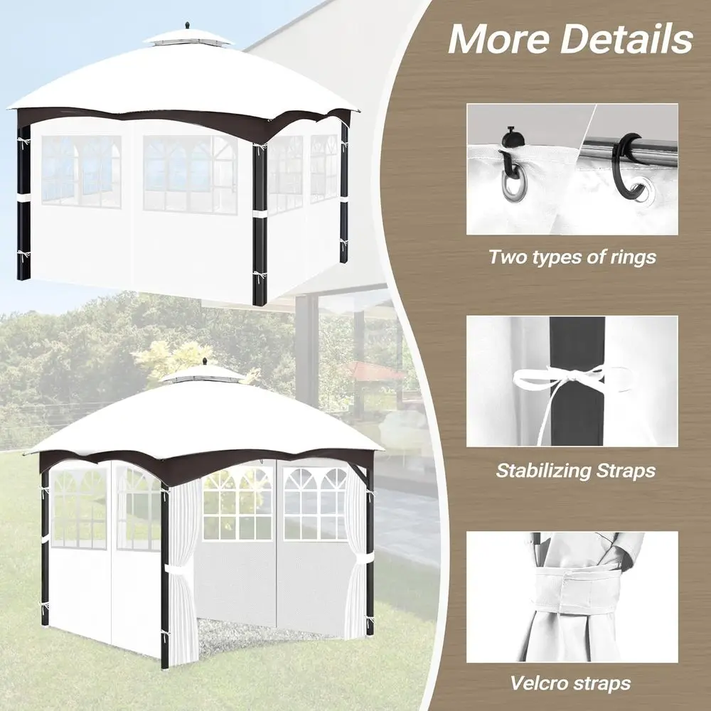 Rideaux de tonnelle extérieurs imperméables universels avec fenêtres en PVC, parois latérales de confidentialité à 4 panneaux pour patio et arrière-cour