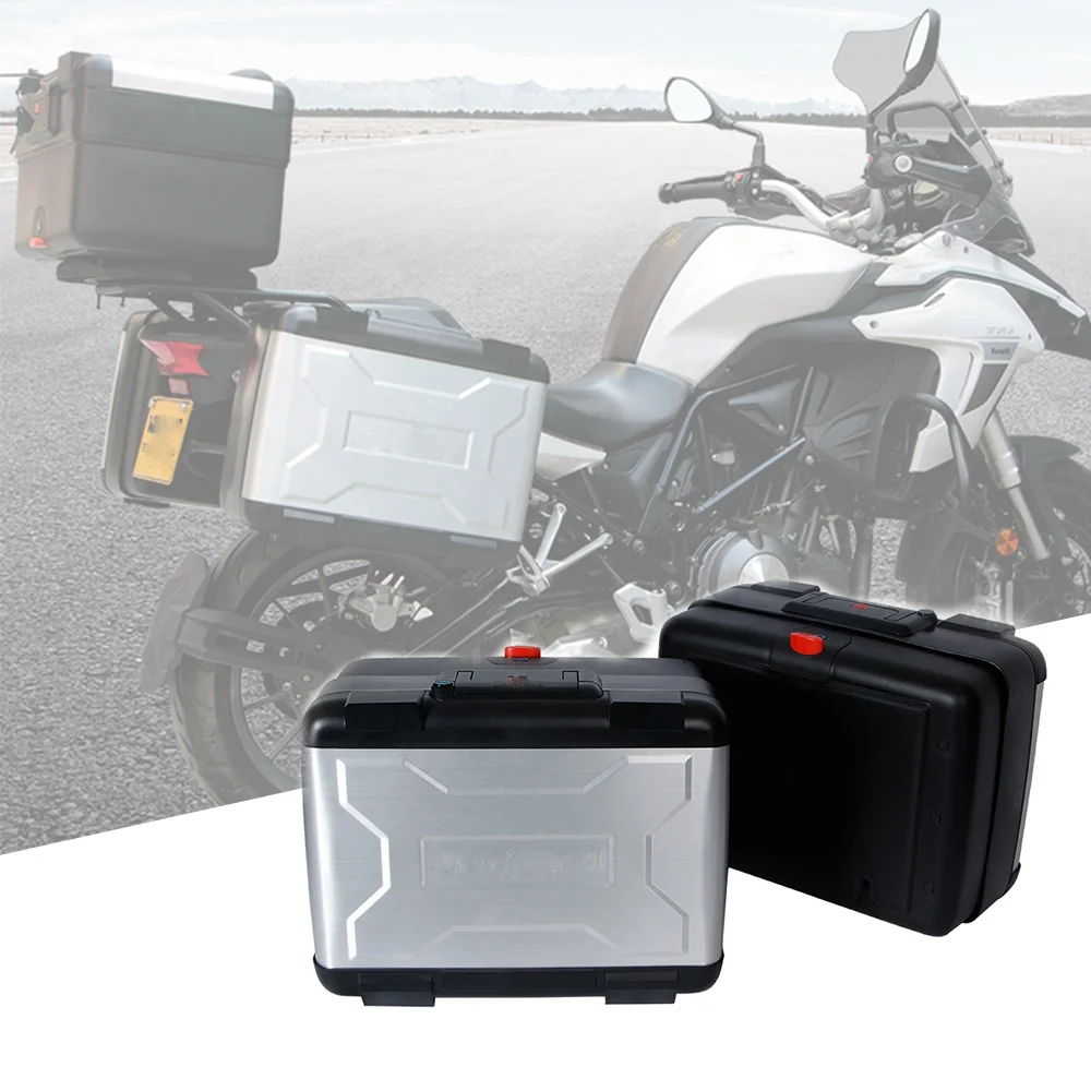 

REALZION Motorcycle Parts Black Silver Saddlebags Large Capacity Side Boxes For Universal All Model