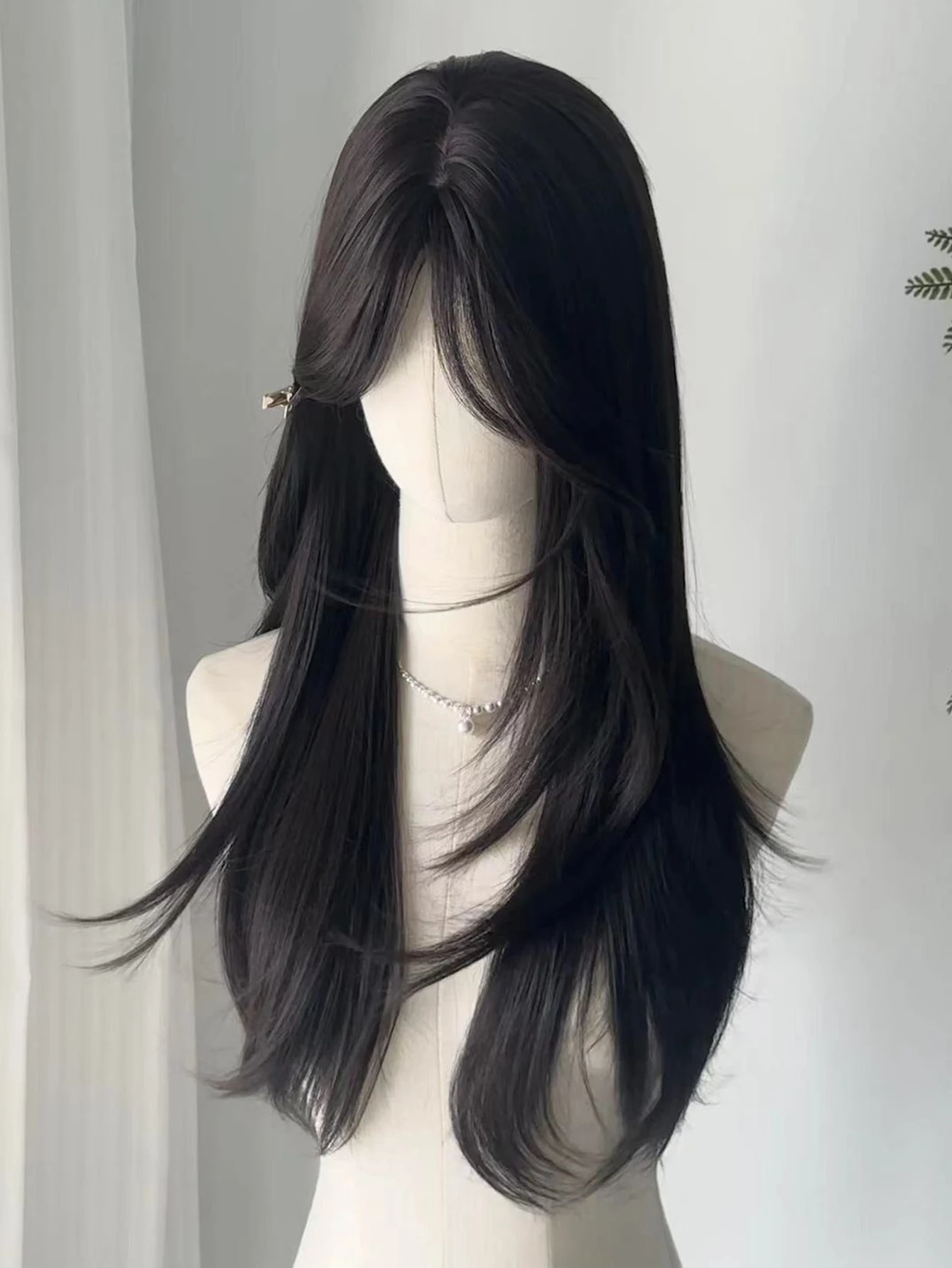 OLACARE Synthetic Long Straight Wigs Middle Part Brown Black Cosplay Party Lolita Hair Wigs For Women Natural Heat Resistant Wig