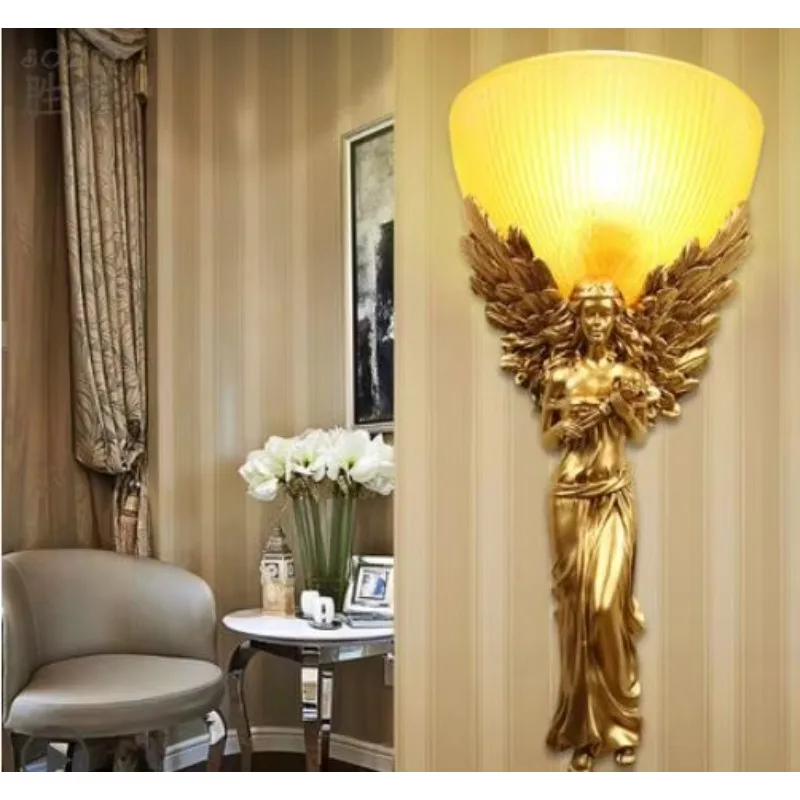 European Angel Wall Lamp Living Room Bedroom Hotel Club Creative Personality Goddess Carving Ornament Lamps