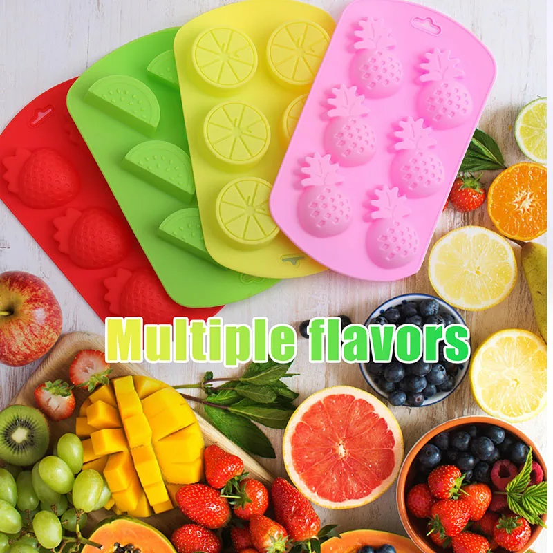 4 Pack Fruit Shaped Silicone Pineapple Orange Watermelon Strawberry Mold Chocolate Baking Mould Summer Fruit Jelly Cake Ice Cube