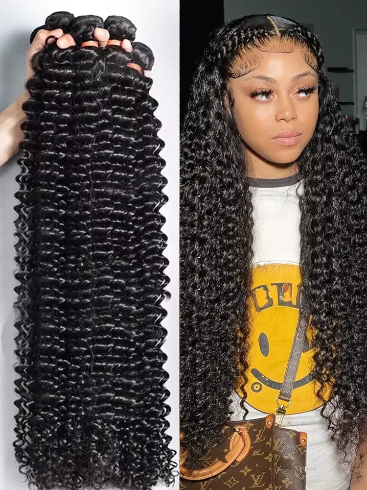 

Пучки человеческих волос с глубокими волнами 30 32 дюйма Remy Необработанные необработанные девственные 100% человеческие волосы Водные вьющиеся волны Наращивание 3 4 пучка Угода