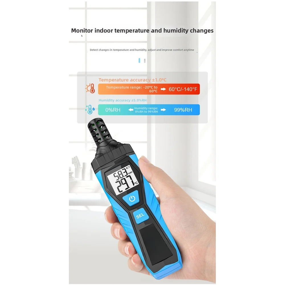 TH10 Digital Thermohygrometer Handheld Hygrometer with Backlit LCD Display Fast 1 Second Response ABS Body Blue Black