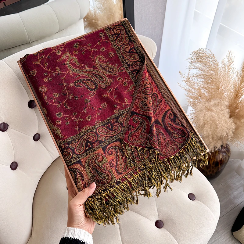 Quaste Decke Design Dicke Pashmina Neue Winter Warme Schal Wrap Paisley Muster Schal Frauen Halstuch Poncho Stolen 2023 – Detail 10