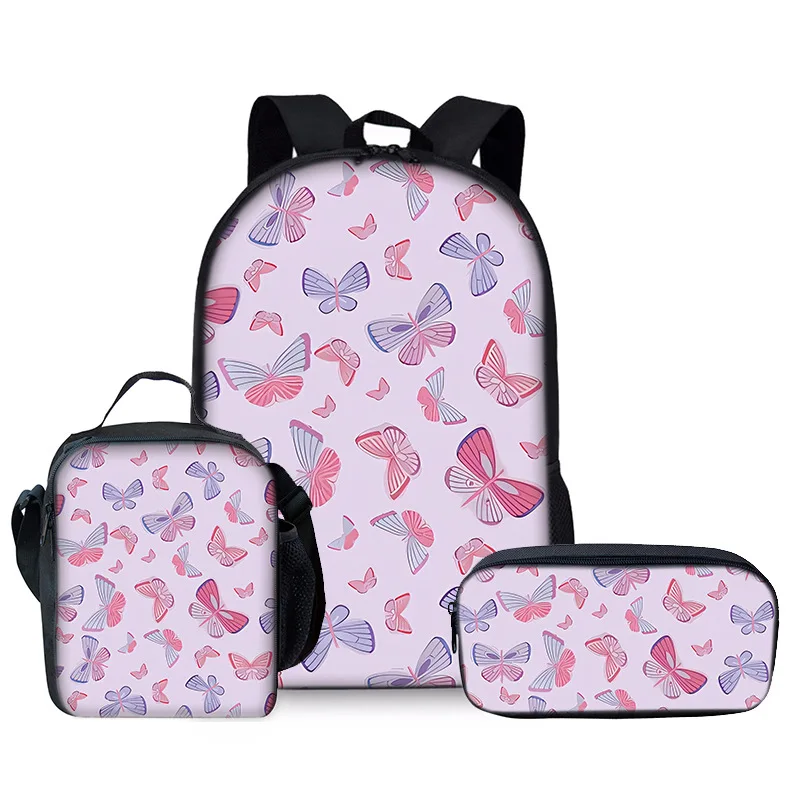 Trendy Popular Novelty butterfly 3D Print 3pcs/Set Student School Bags Laptop Daypack Backpack Crossbody Lunch bag Pencil Case
