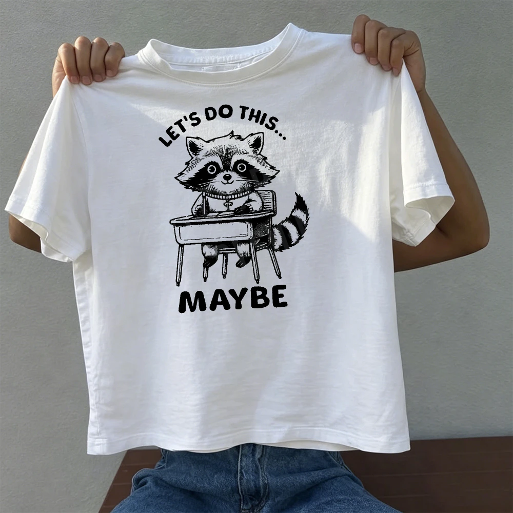 Faules Waschbär-T-Shirt für Herren: „Lass uns das machen, vielleicht“ – Humorvolles Studentenleben-Oberteil, lässige Sommer-Grafik-T-Shirts