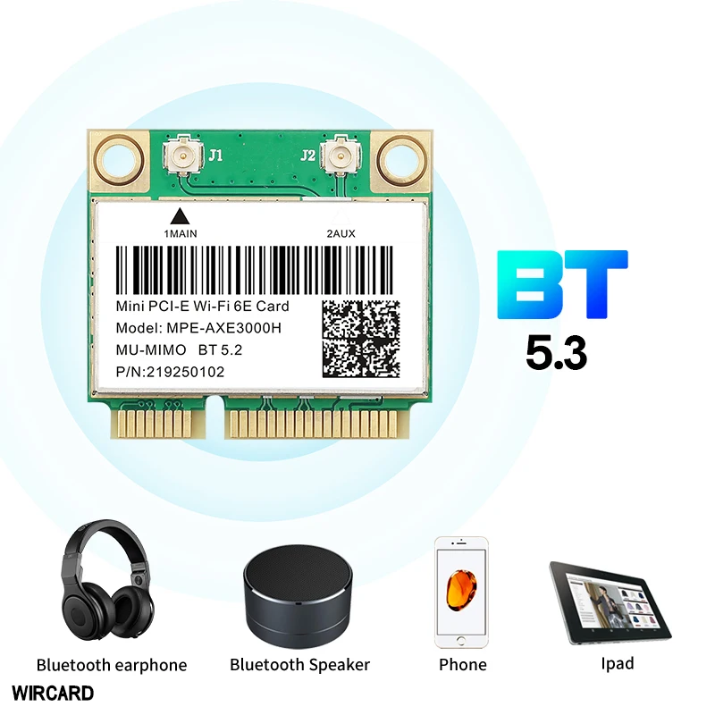 WiFi 6E Bluetooth 5.3 Mini PCI-E Wifi Card MPE-AXE3000H 5374Mbps 802.11ax 2.4G/5G/6G For laptop Windows 10/11