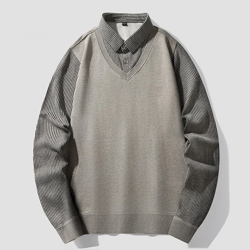 2025 ربيع الخريف تنفس وهمية اثنين طويلة الأكمام قمصان بولو الكلاسيكية شريط قميص بولو الأعمال الاجتماعية تي شيرت الرجال الملابس #4