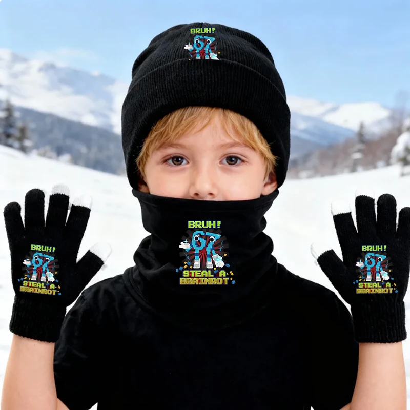 

Six Seven 67 Winter Knitted Hat Neck Scarf Gloves 3pcs Steal A Brainrot Men Women Outdoor Sport Run Snowboard Face Cover Mask