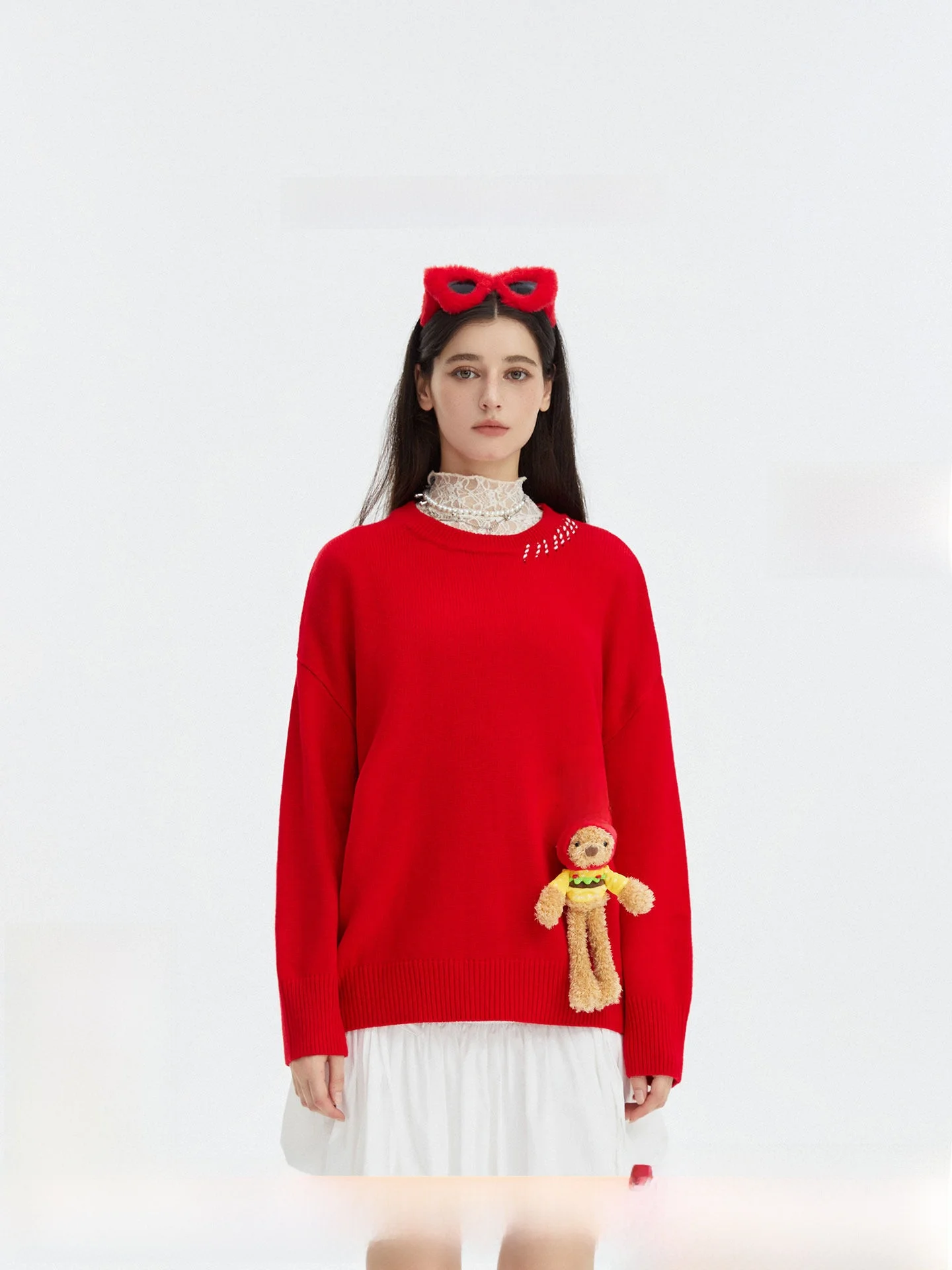 

Noisy Teddy ex Long Sve round Ne Knitted Sweater Cute ato Bear Design Spring Faionable Casual Comfortable Top