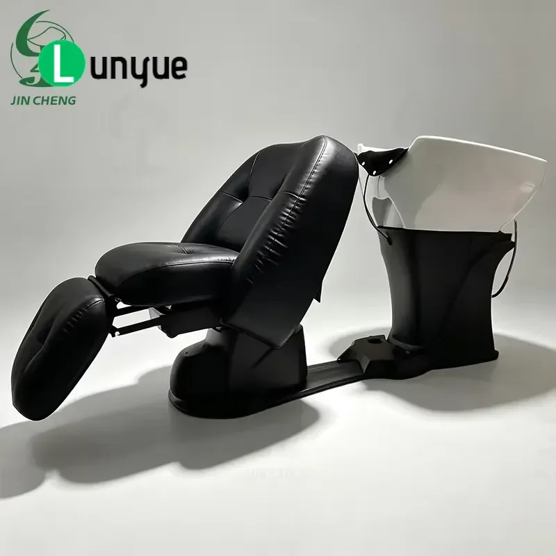 Professional Electric Shampoo Chair Bed Full Flat Wash Station with Massage Function Black for Hair Care Beauty Spa