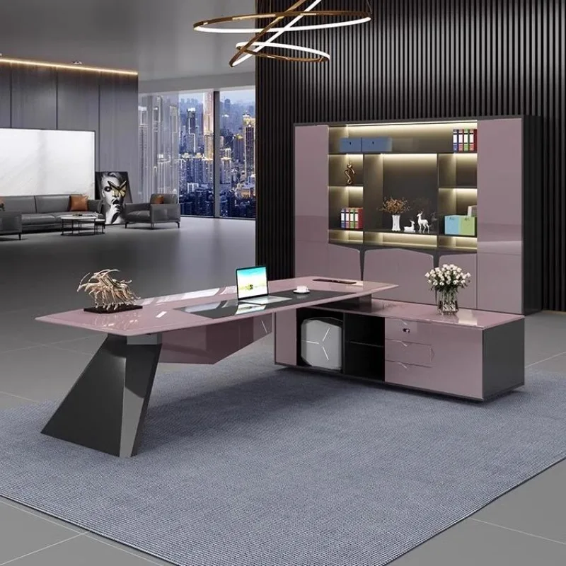 Pink Modern Office Desk Bedroom Luxury Lshaped Shelves Crafts Office Desk Folding Multifunctional Meuble Bureau Unique Furniture